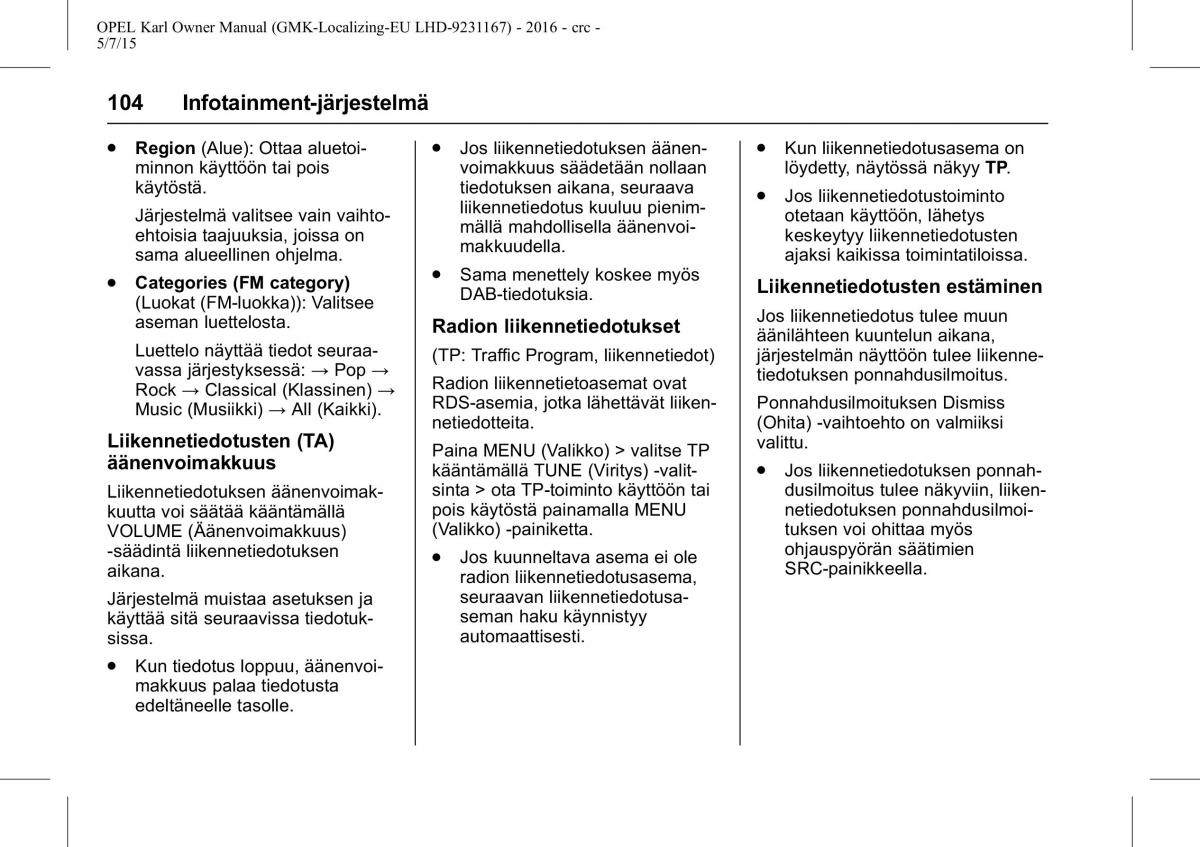 Opel Karl owners manual / page 105