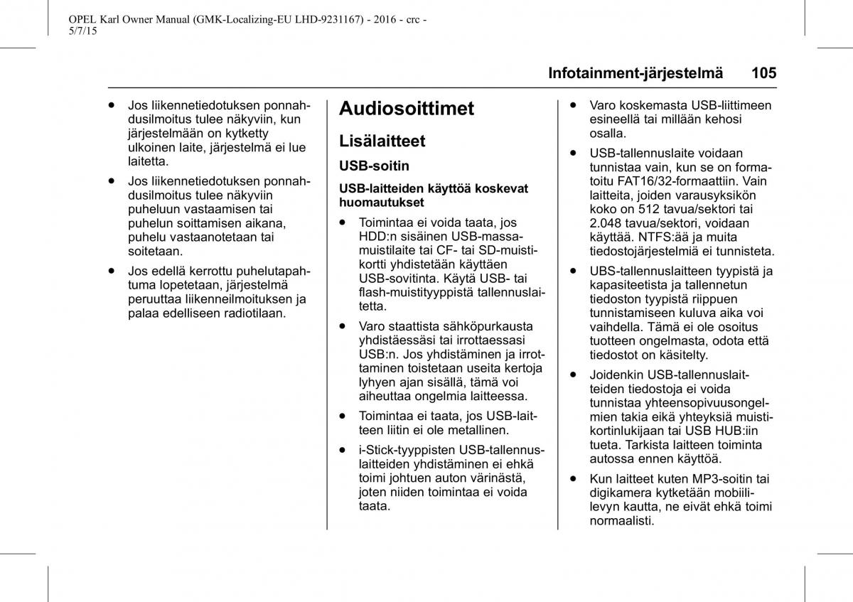 Opel Karl owners manual / page 106