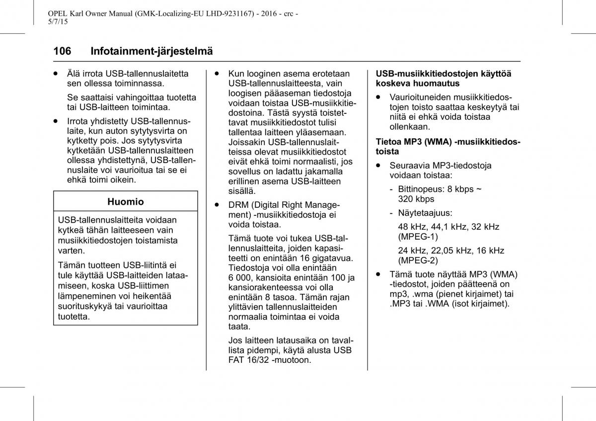 Opel Karl owners manual / page 107