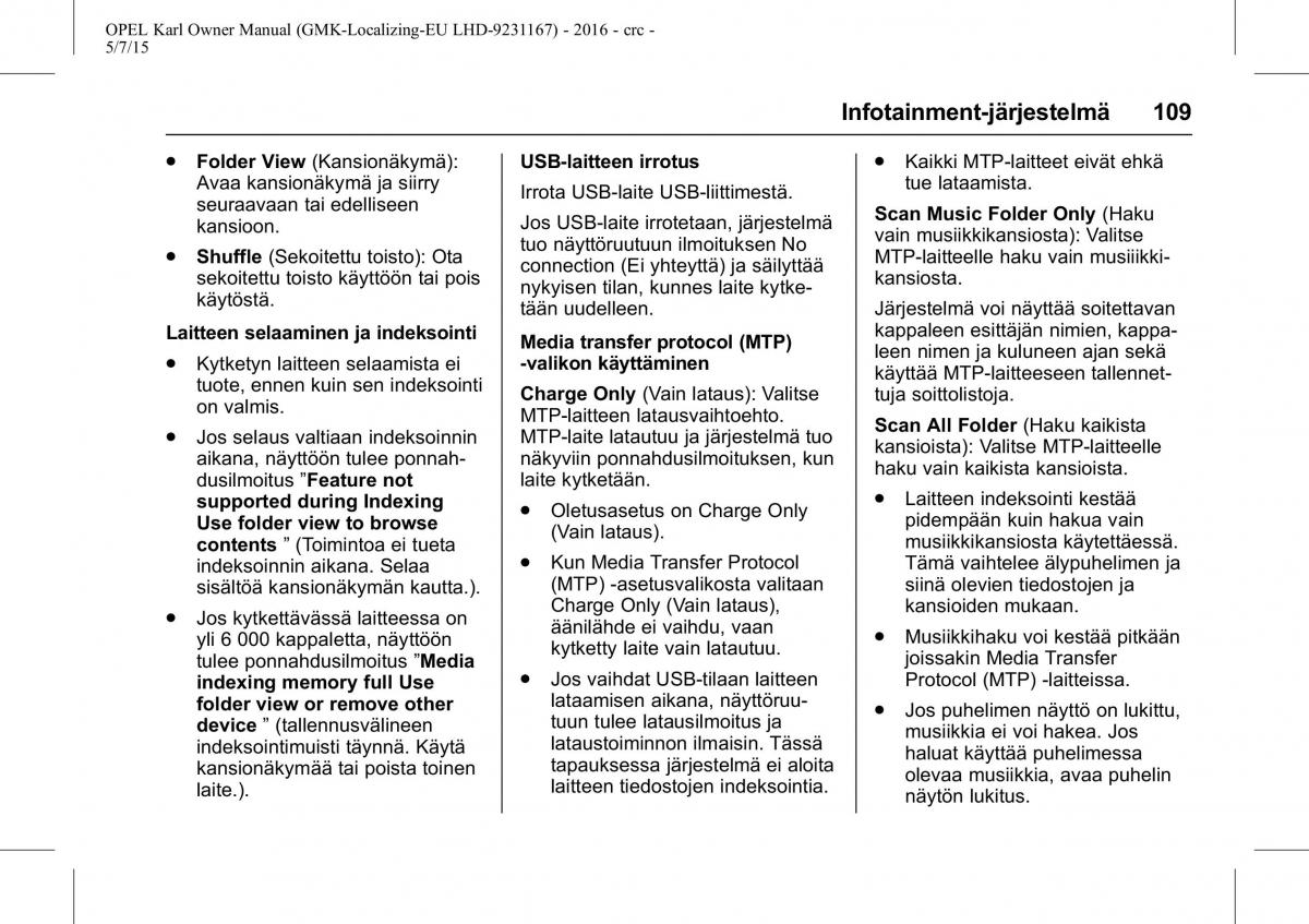 Opel Karl owners manual / page 110