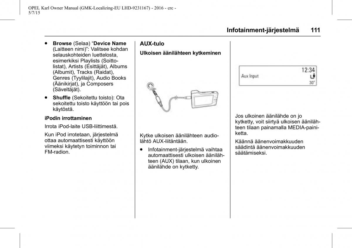 Opel Karl owners manual / page 112