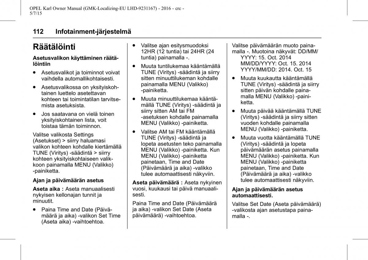 Opel Karl owners manual / page 113