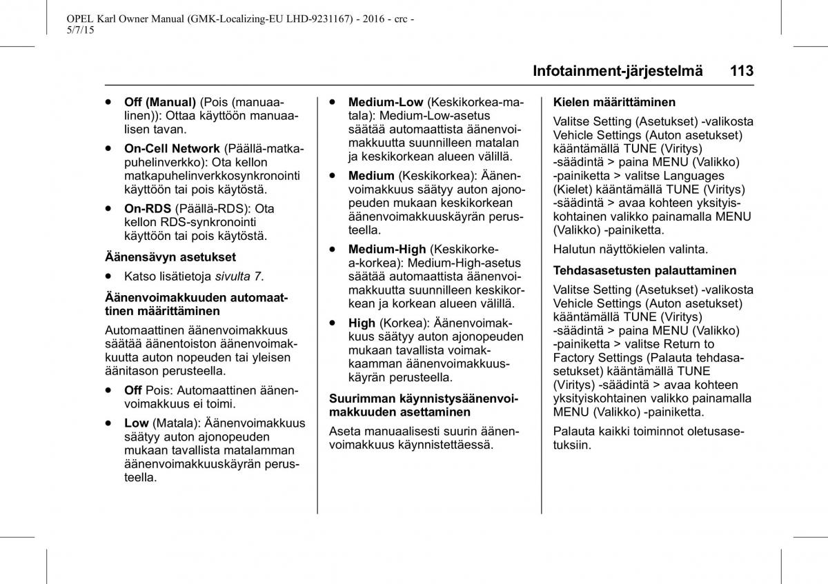 Opel Karl owners manual / page 114