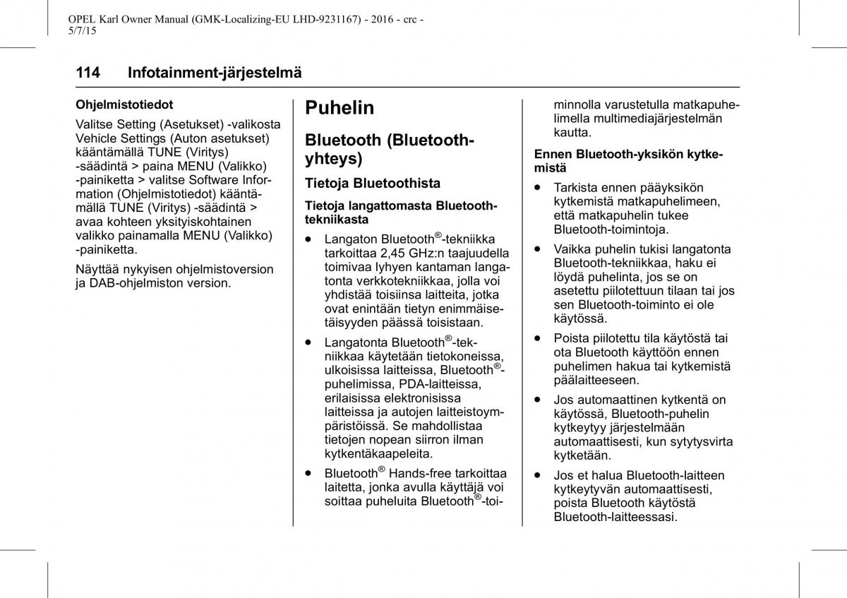 Opel Karl owners manual / page 115