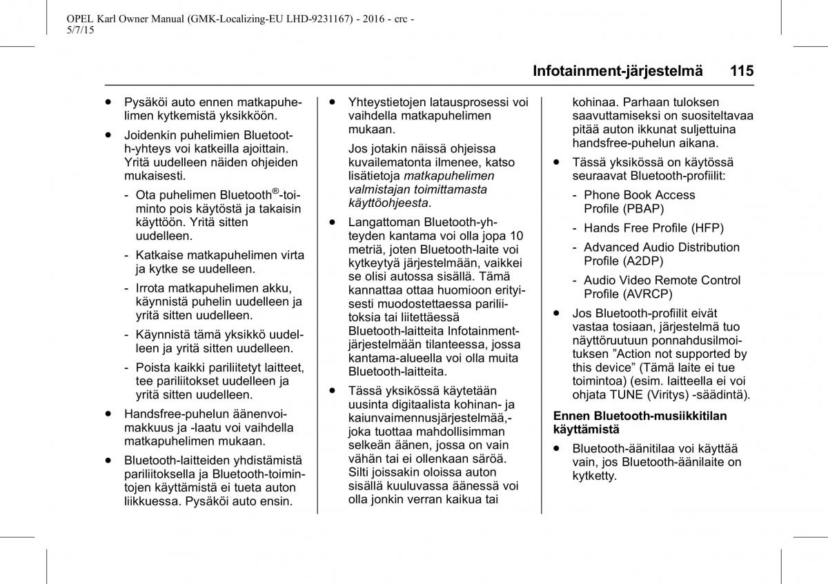 Opel Karl owners manual / page 116