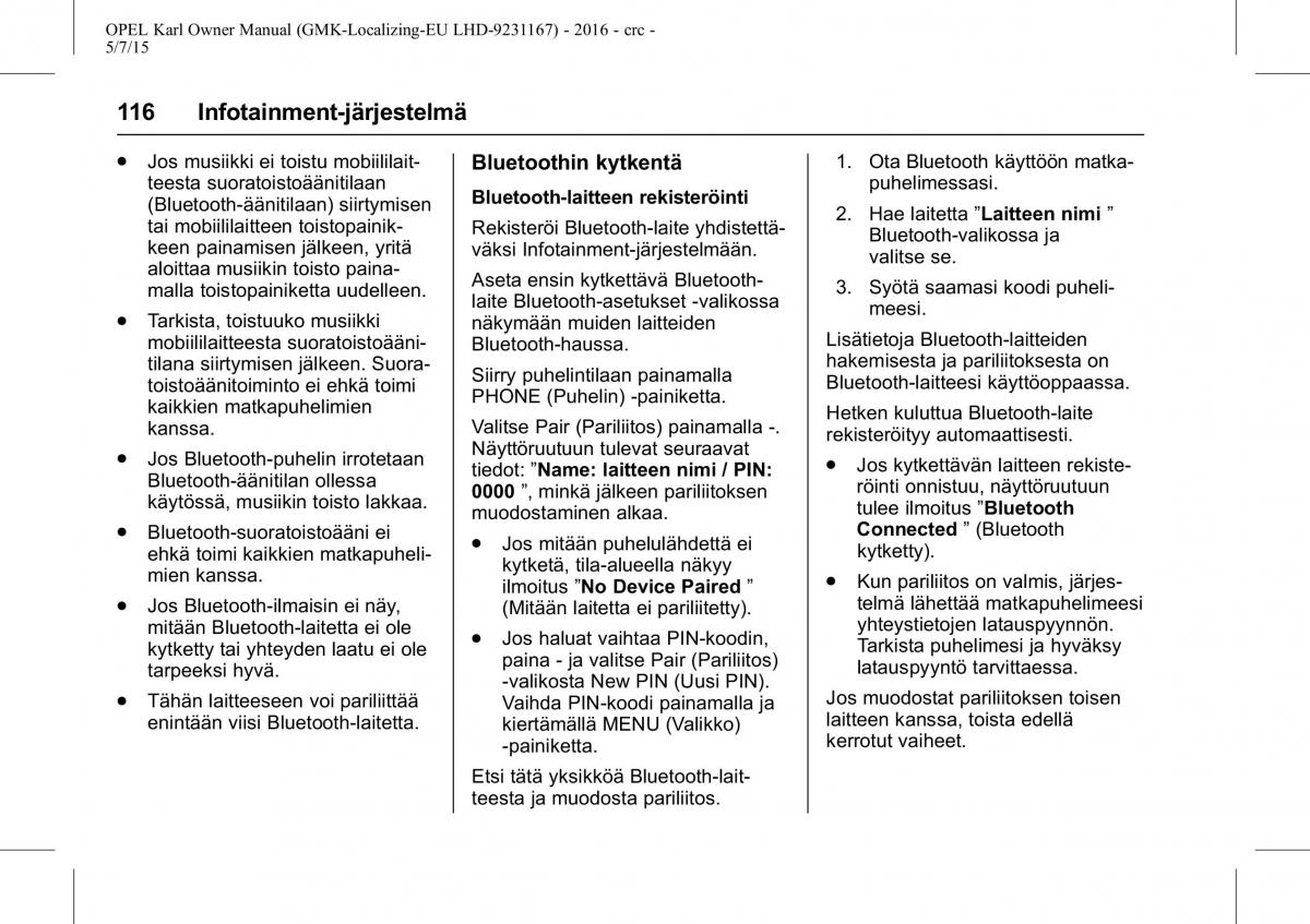 Opel Karl owners manual / page 117