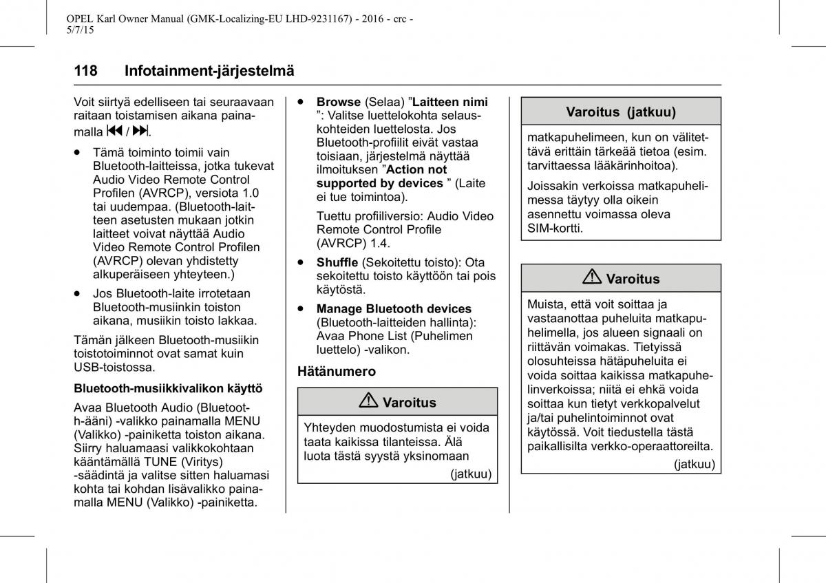 Opel Karl owners manual / page 119