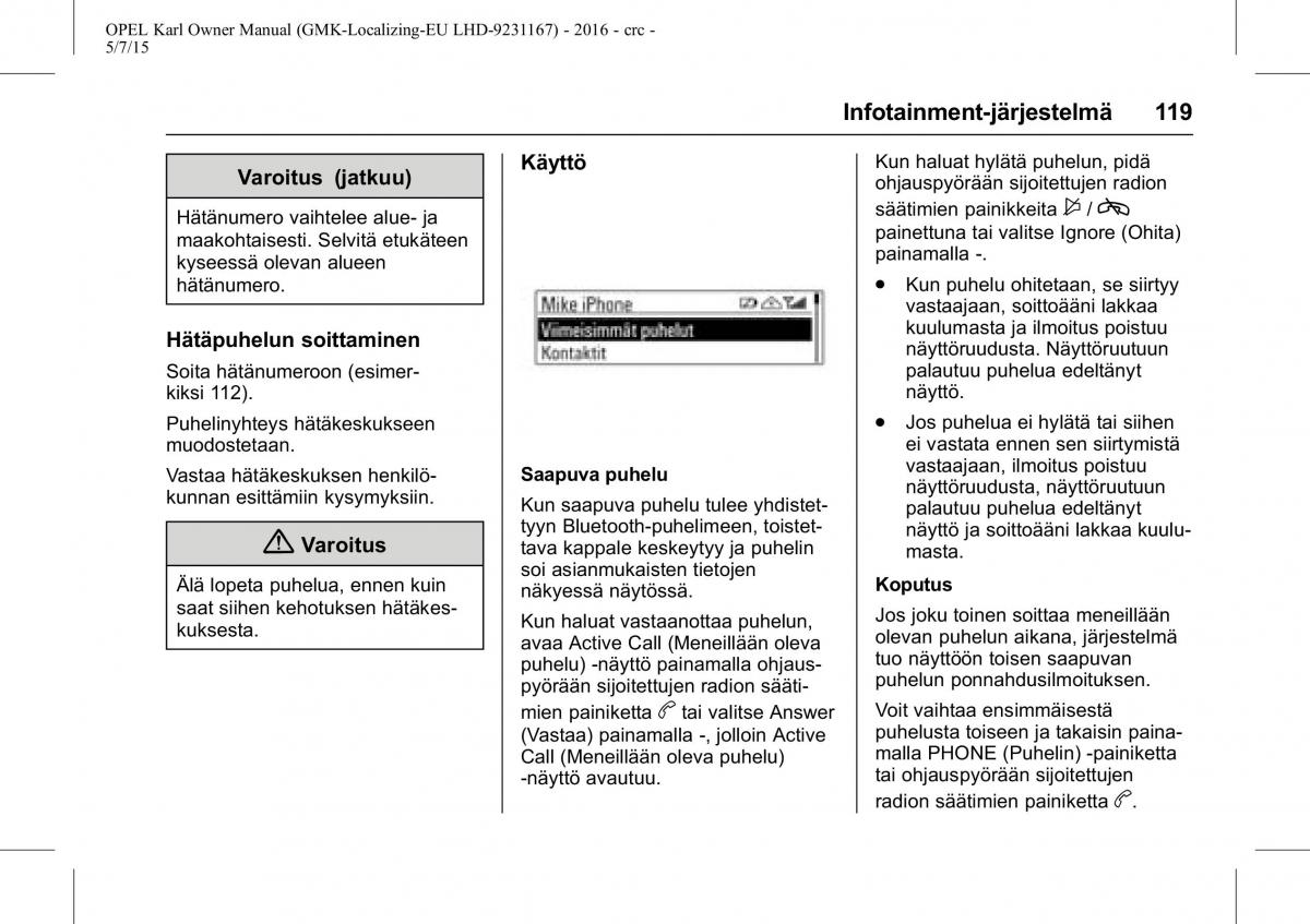 Opel Karl owners manual / page 120