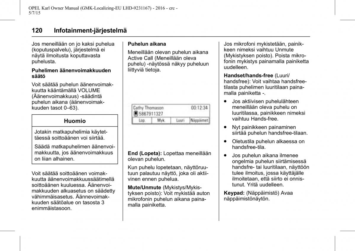 Opel Karl owners manual / page 121