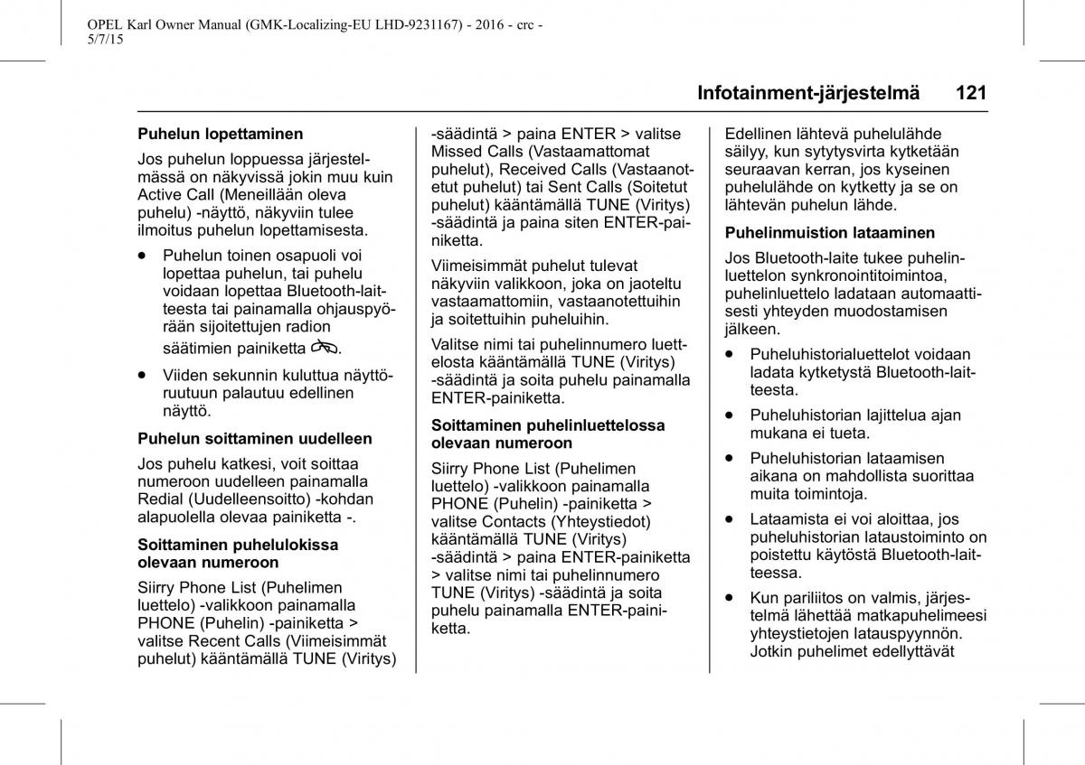 Opel Karl owners manual / page 122