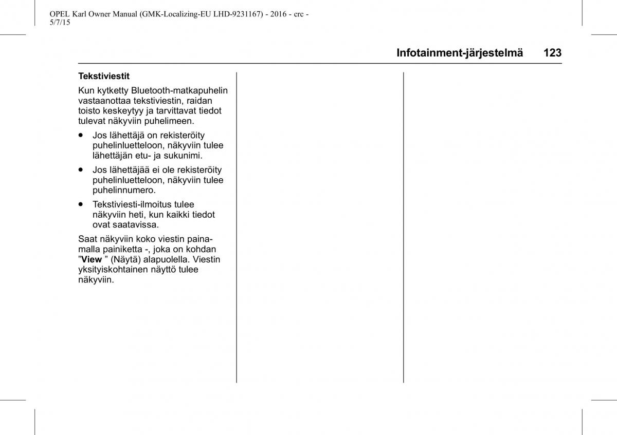 Opel Karl owners manual / page 124