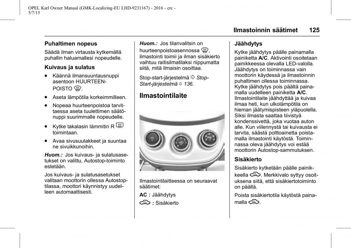 Opel Karl owners manual / page 126