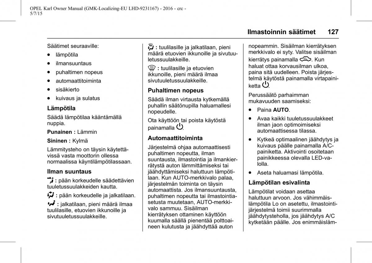 Opel Karl owners manual / page 128