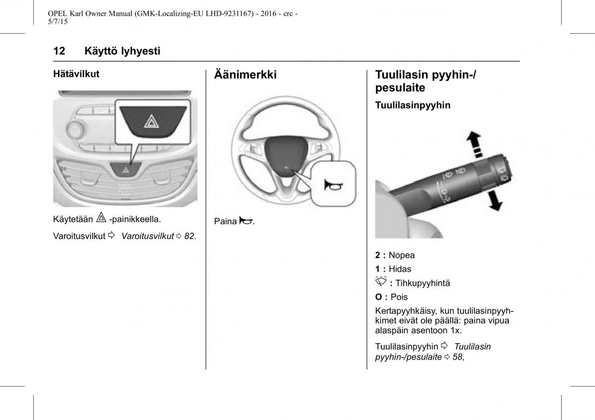 Opel Karl owners manual / page 13