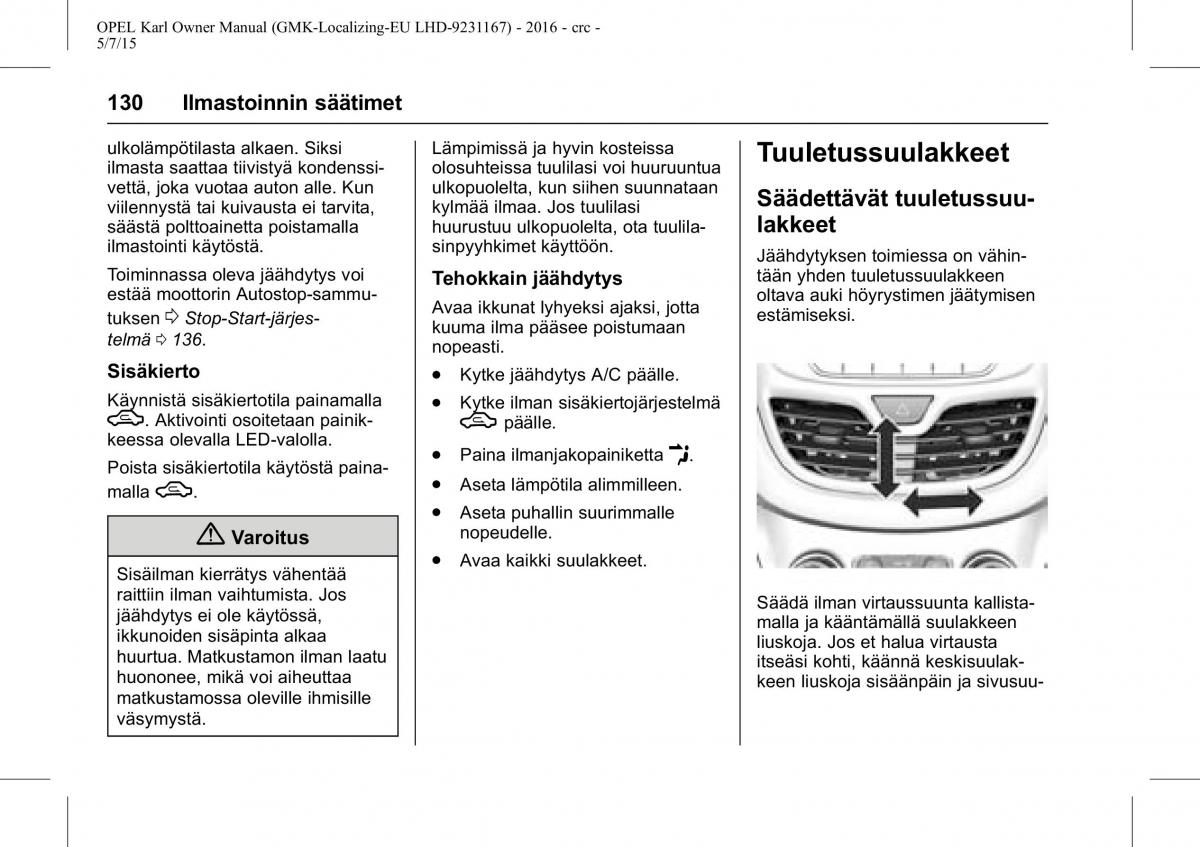 Opel Karl owners manual / page 131