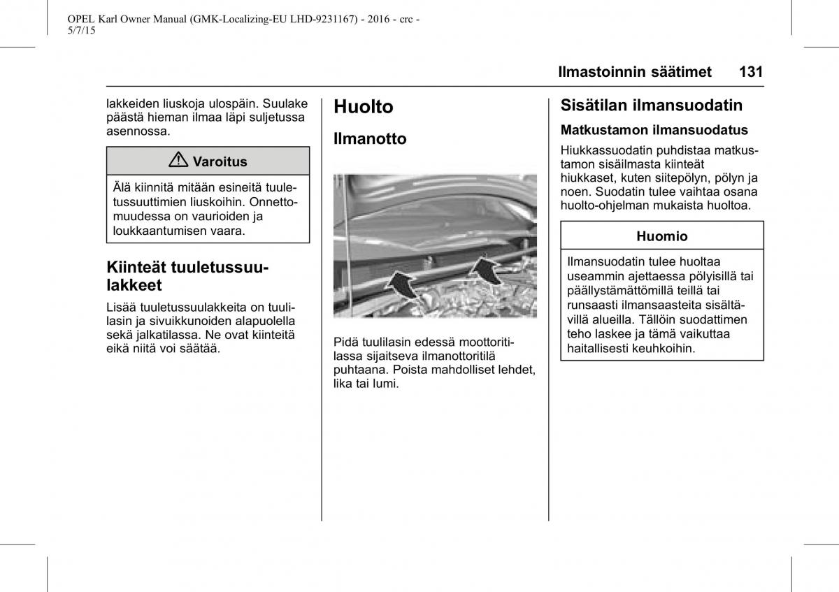 Opel Karl owners manual / page 132