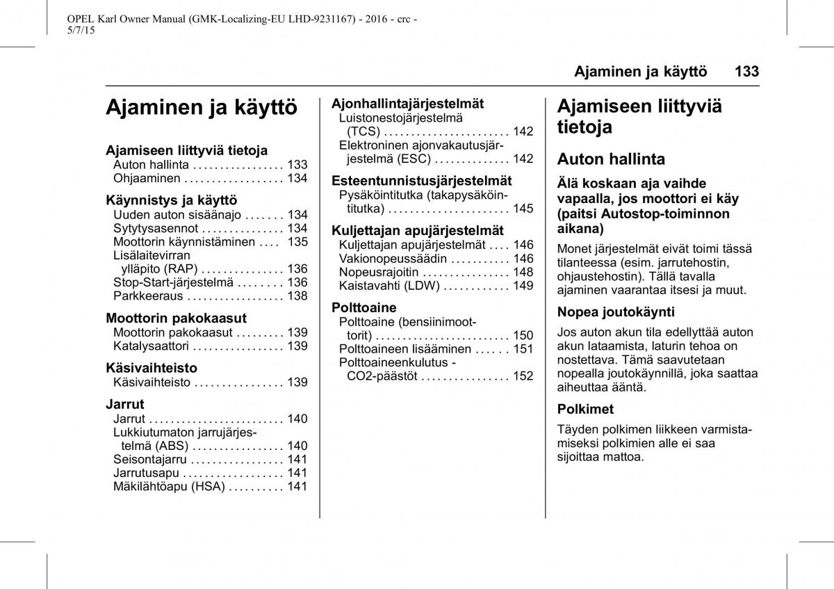 Opel Karl owners manual / page 134