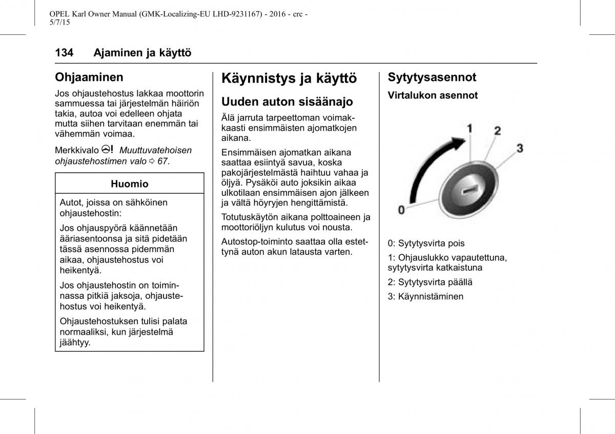 Opel Karl owners manual / page 135