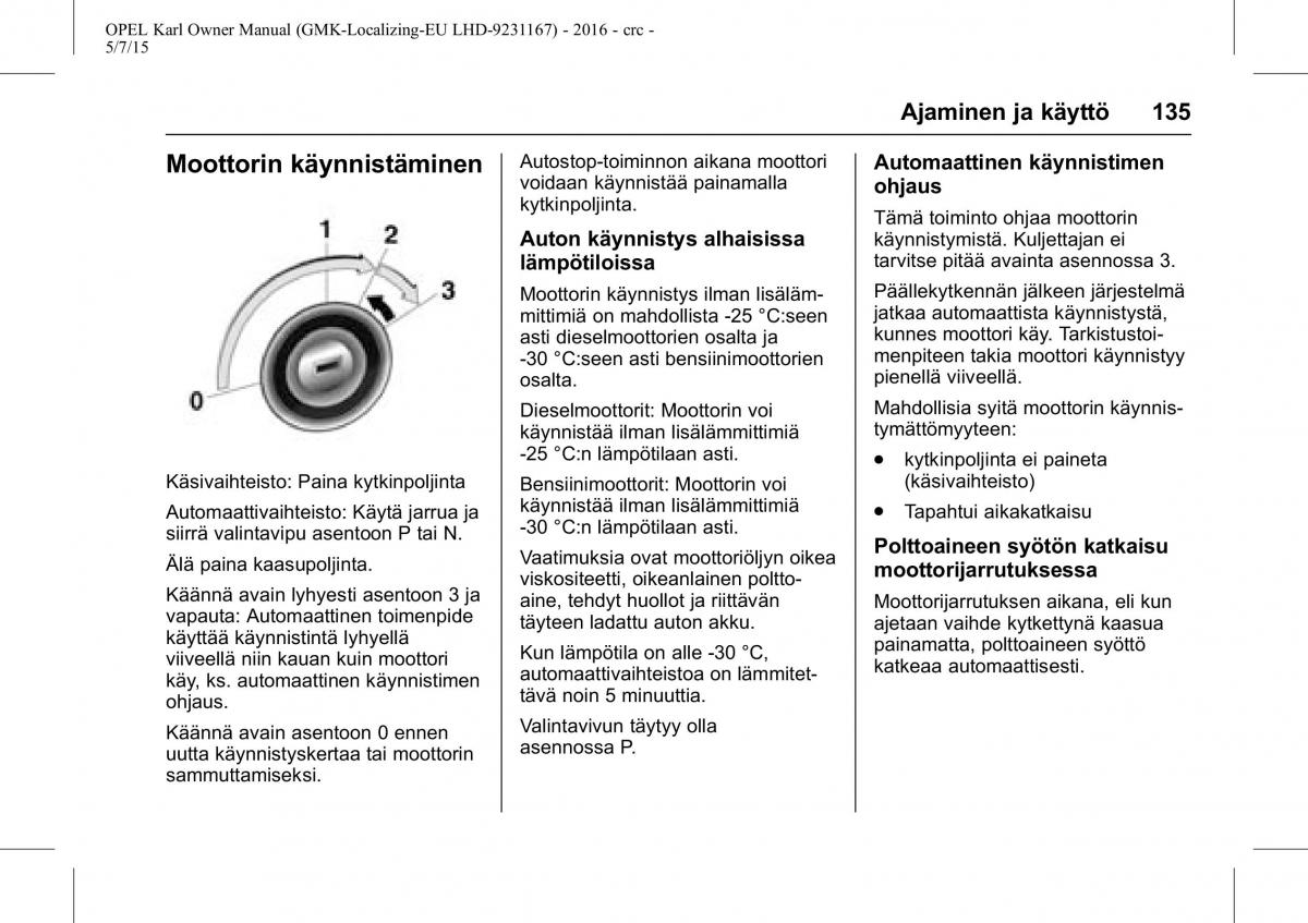 Opel Karl owners manual / page 136