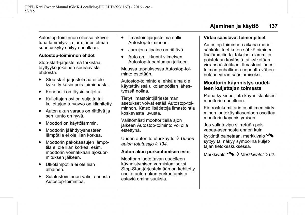 Opel Karl owners manual / page 138