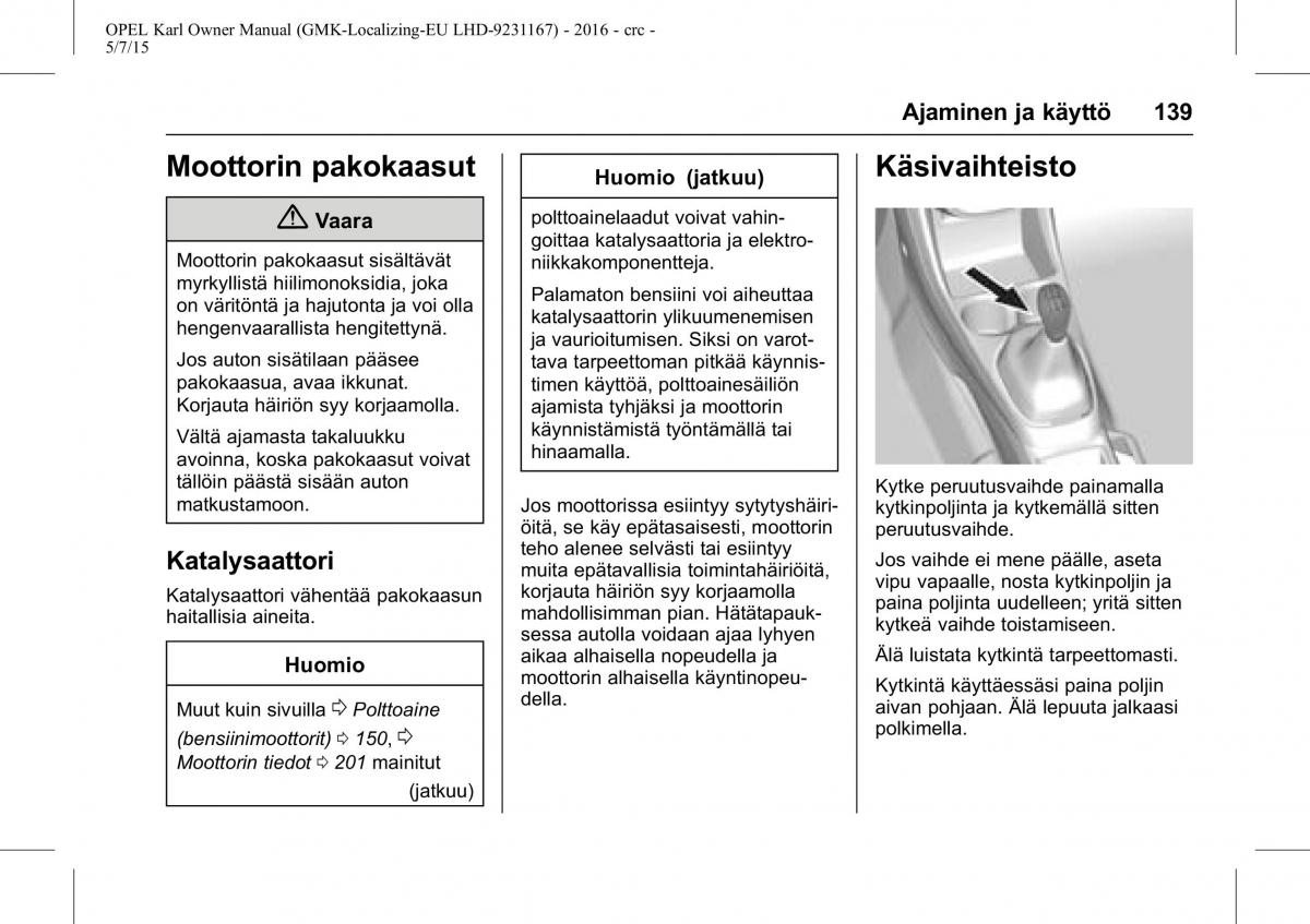 Opel Karl owners manual / page 140