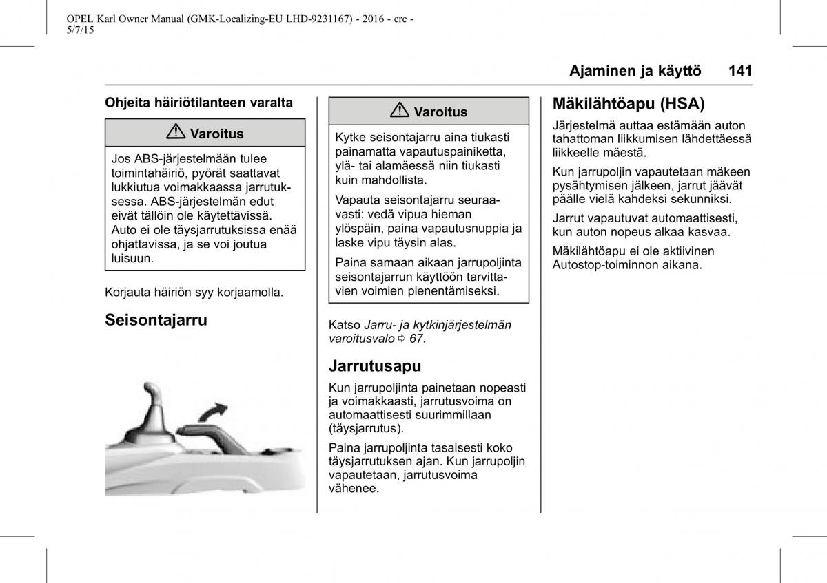 Opel Karl owners manual / page 142