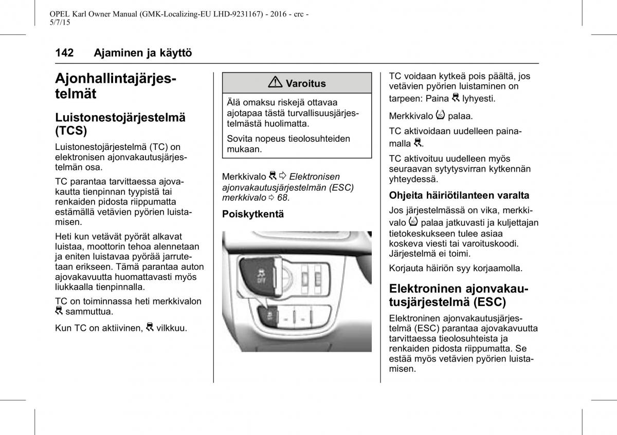 Opel Karl owners manual / page 143