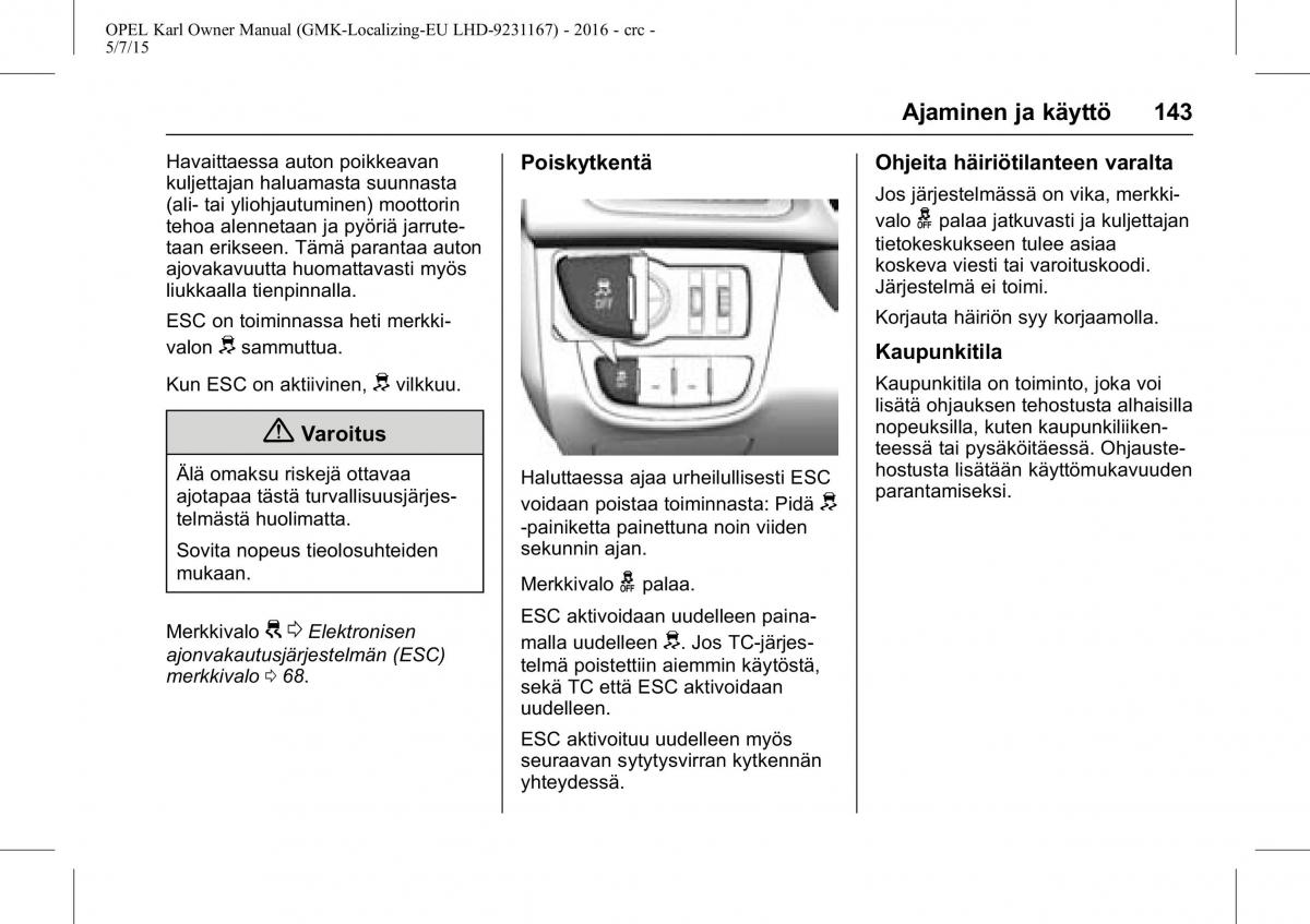 Opel Karl owners manual / page 144