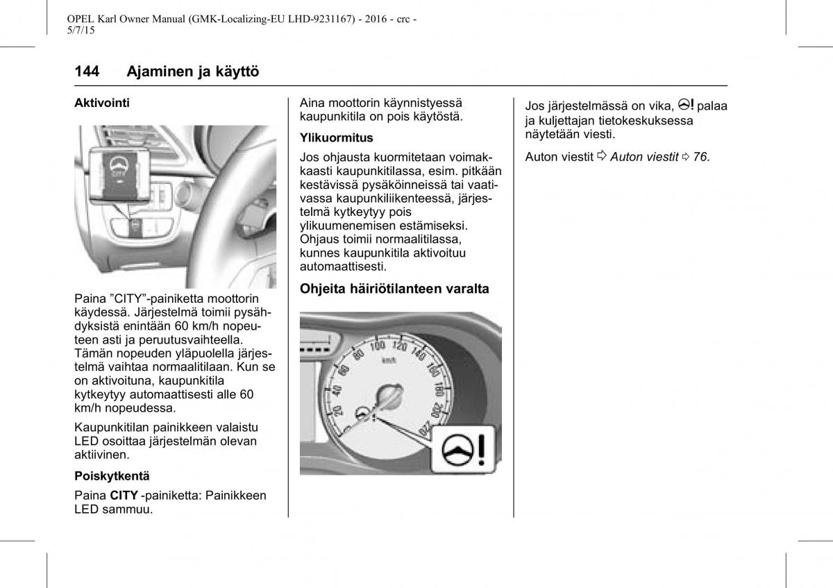 Opel Karl owners manual / page 145