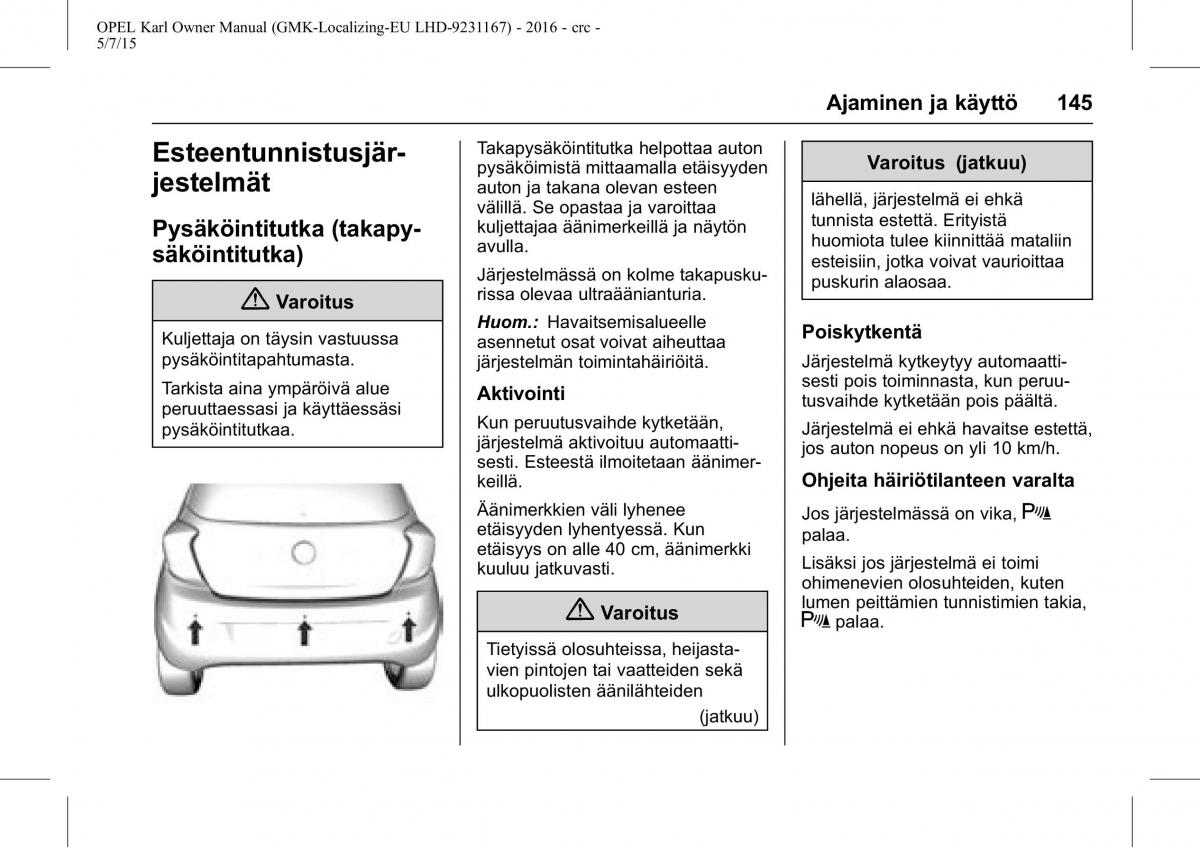 Opel Karl owners manual / page 146