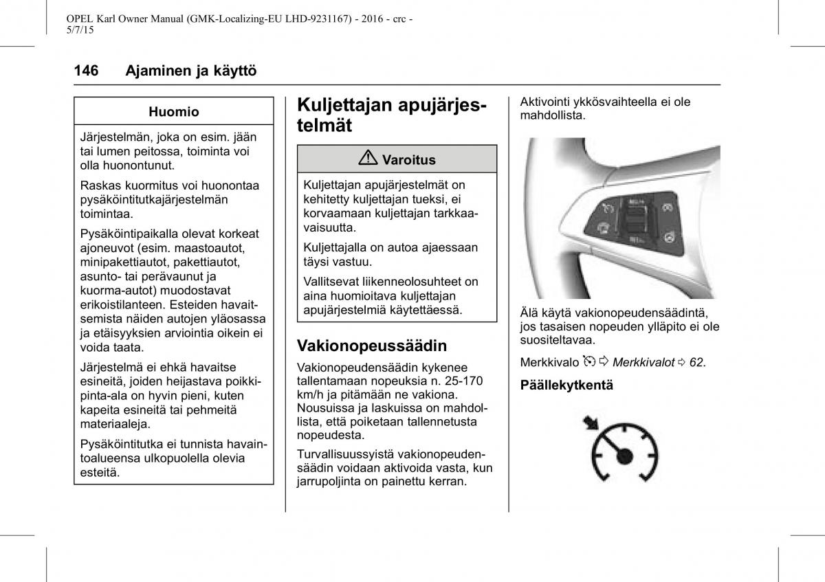 Opel Karl owners manual / page 147