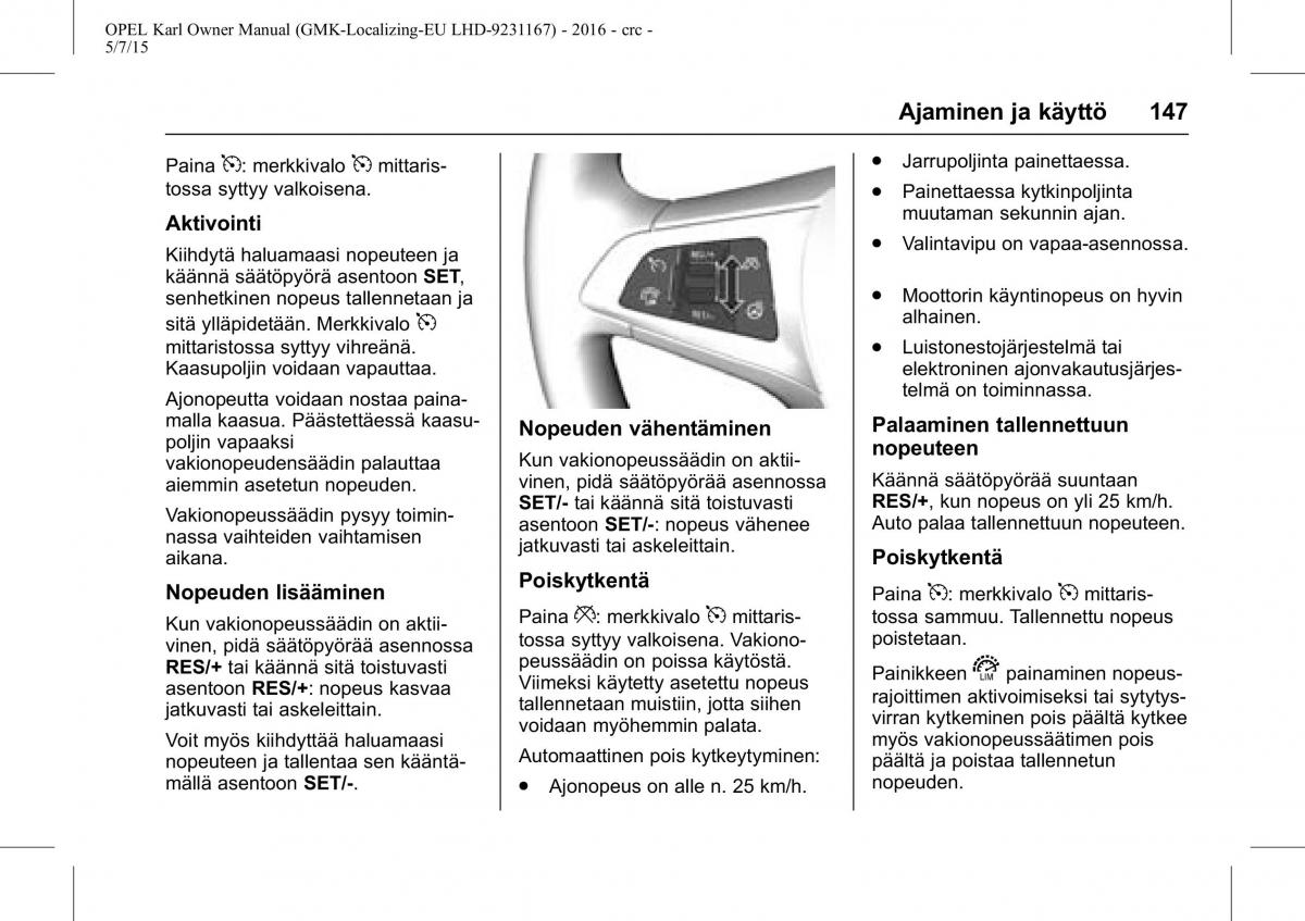 Opel Karl owners manual / page 148