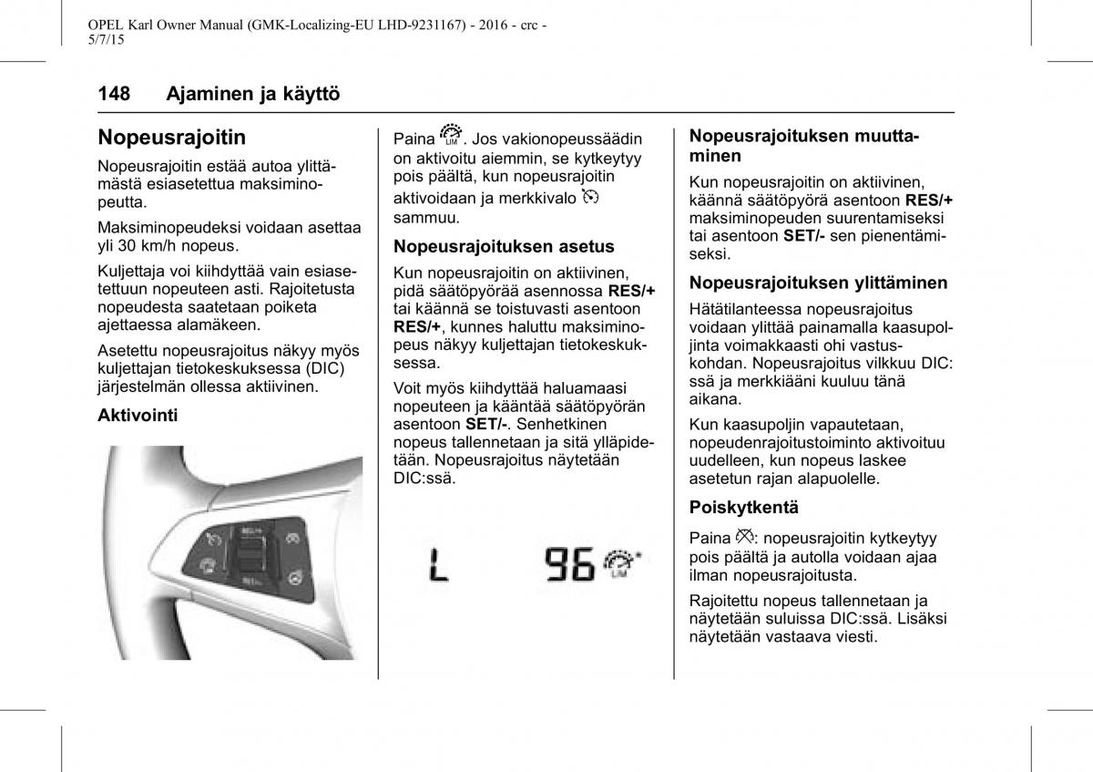 Opel Karl owners manual / page 149