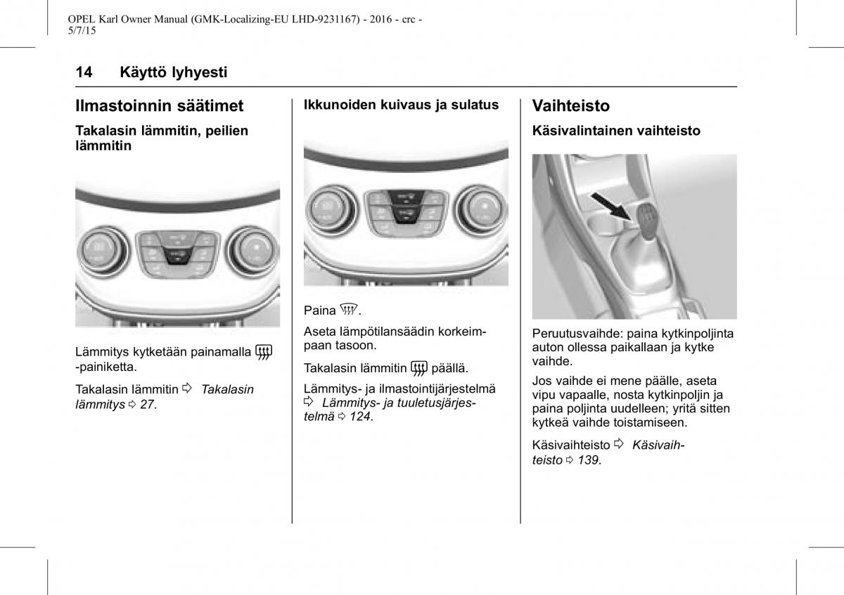 Opel Karl owners manual / page 15