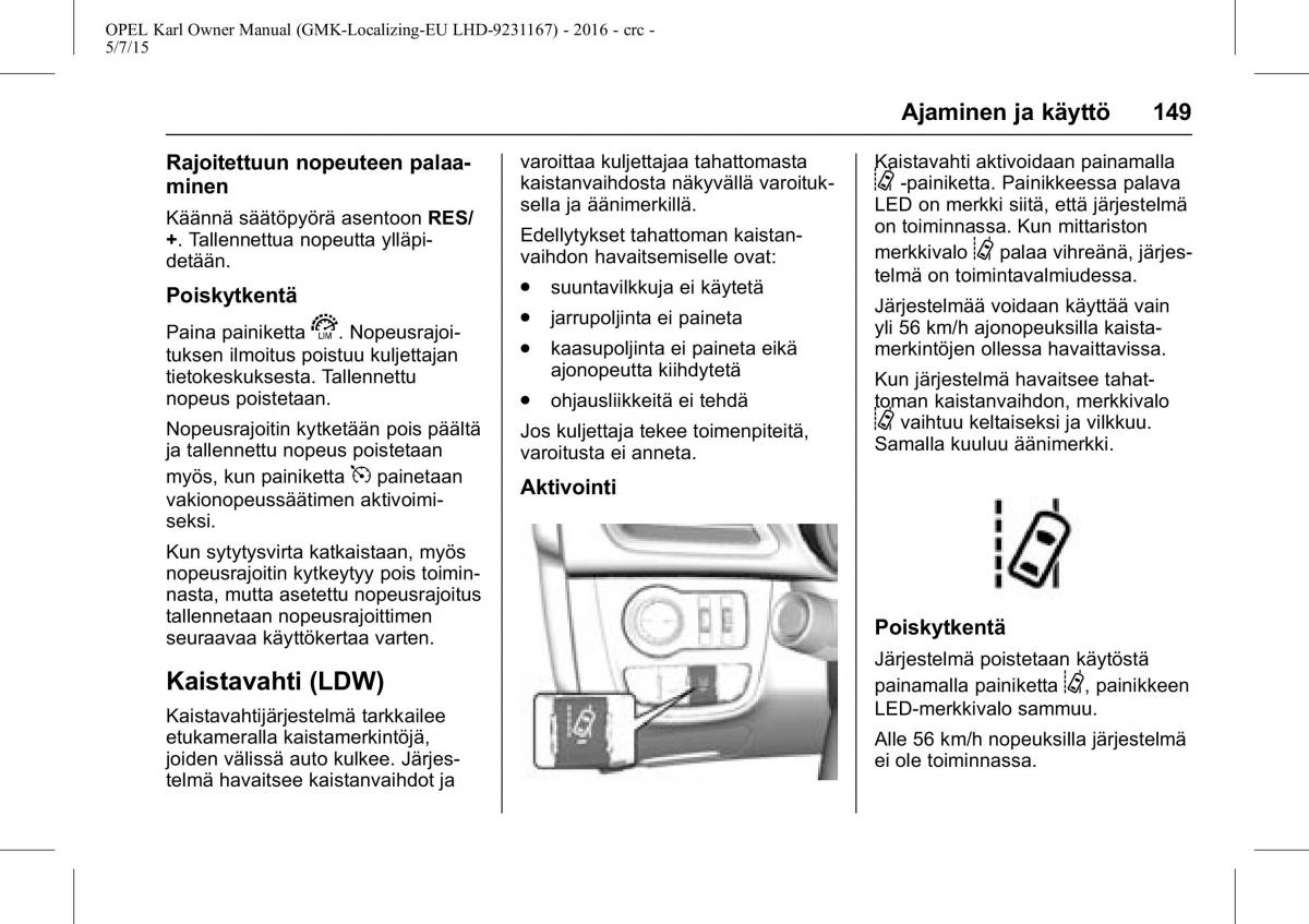 Opel Karl owners manual / page 150