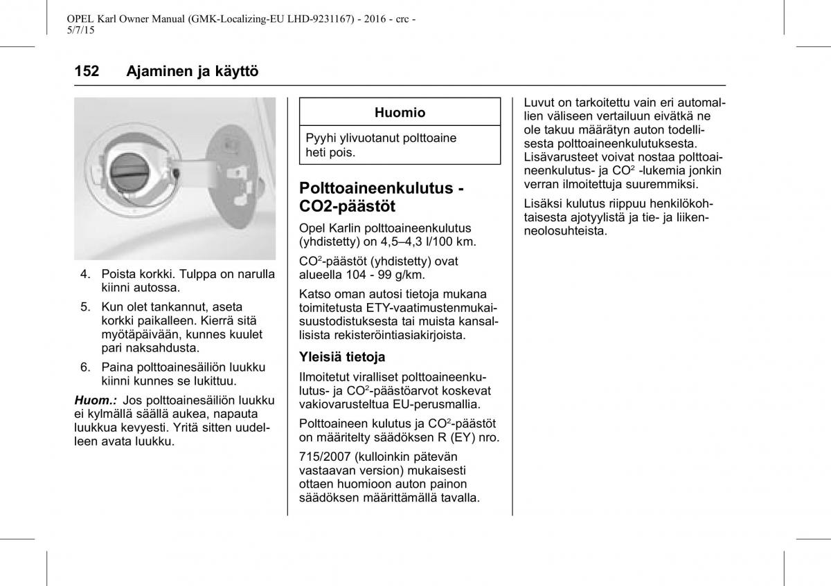 Opel Karl owners manual / page 153