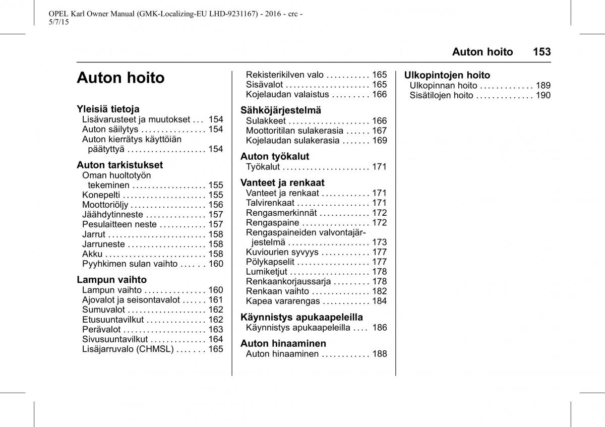 Opel Karl owners manual / page 154