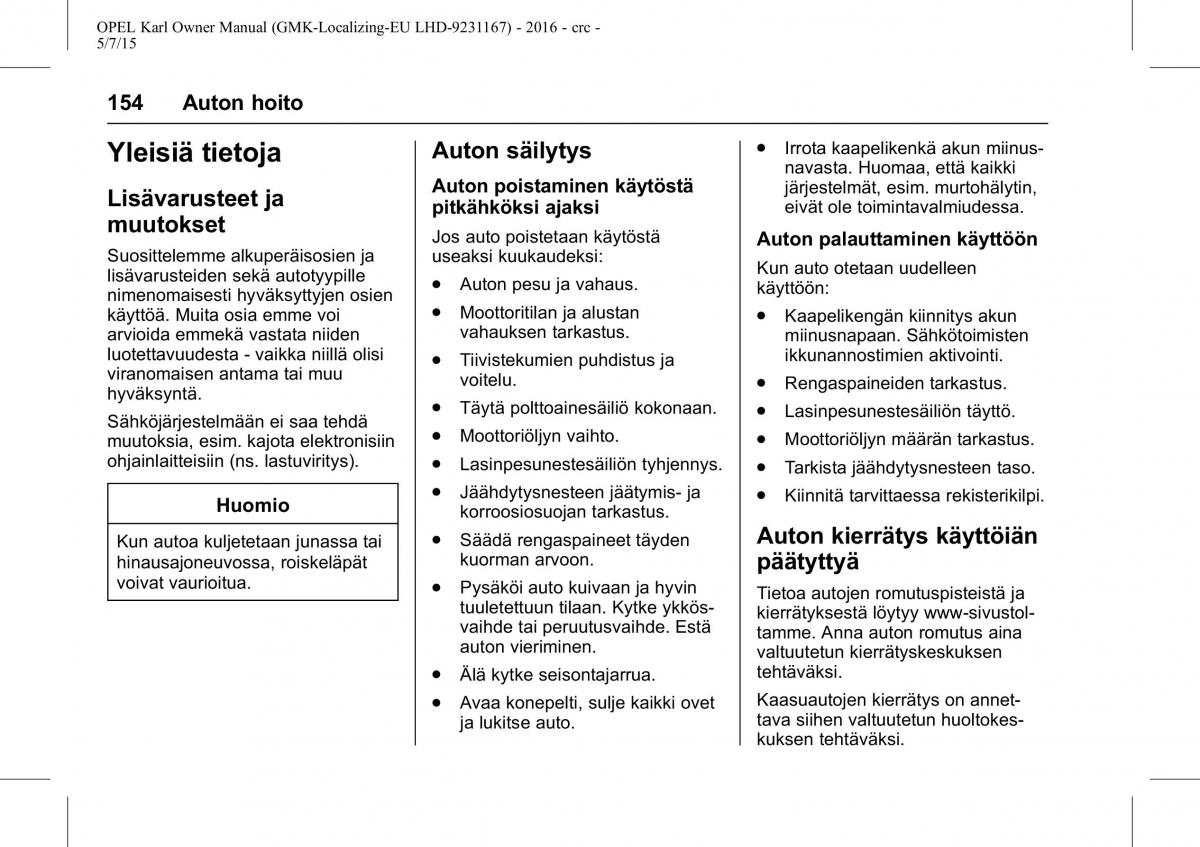 Opel Karl owners manual / page 155