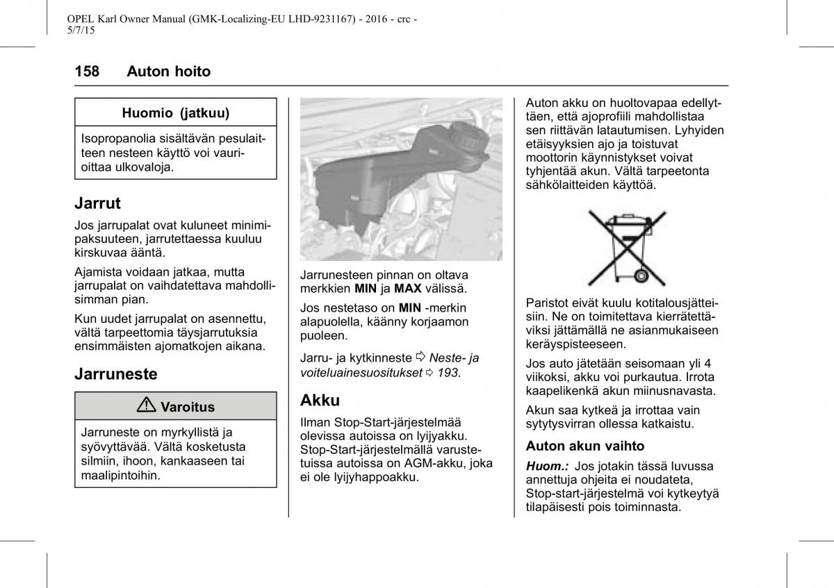 Opel Karl owners manual / page 159