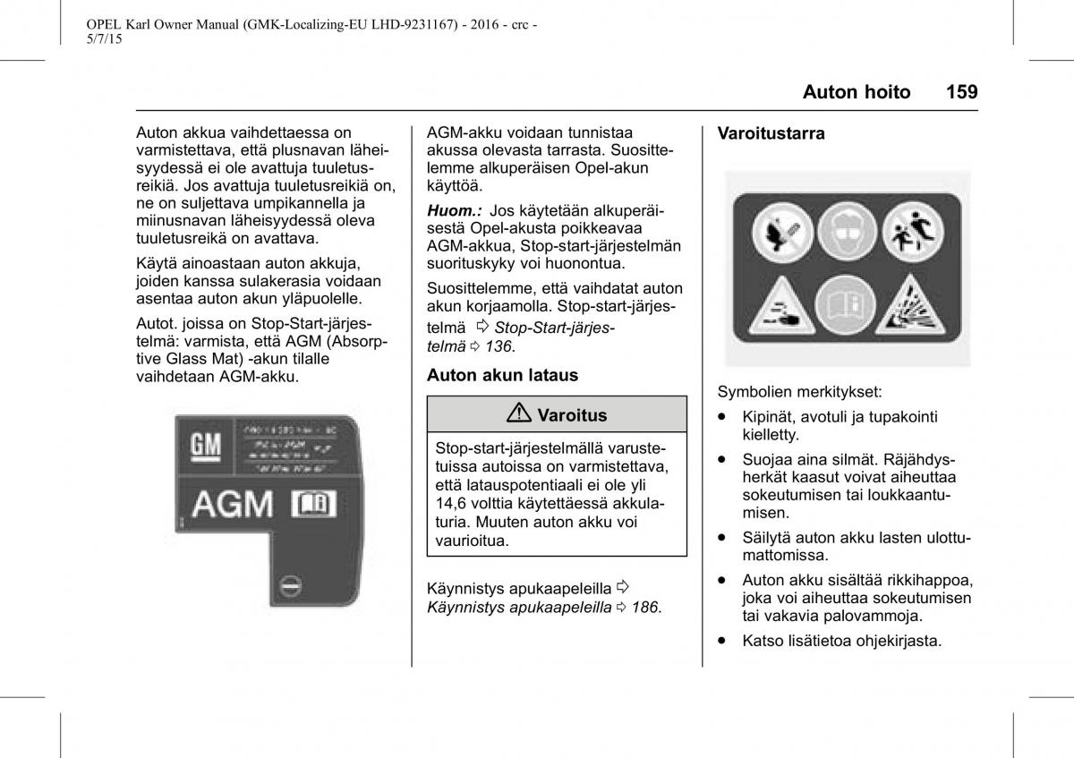 Opel Karl owners manual / page 160