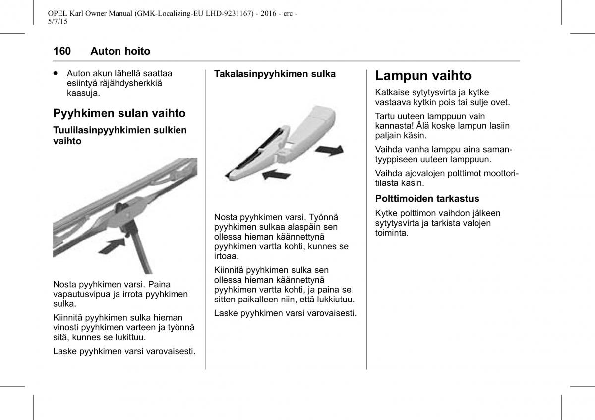 Opel Karl owners manual / page 161