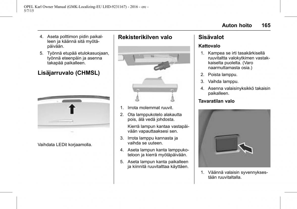 Opel Karl owners manual / page 166