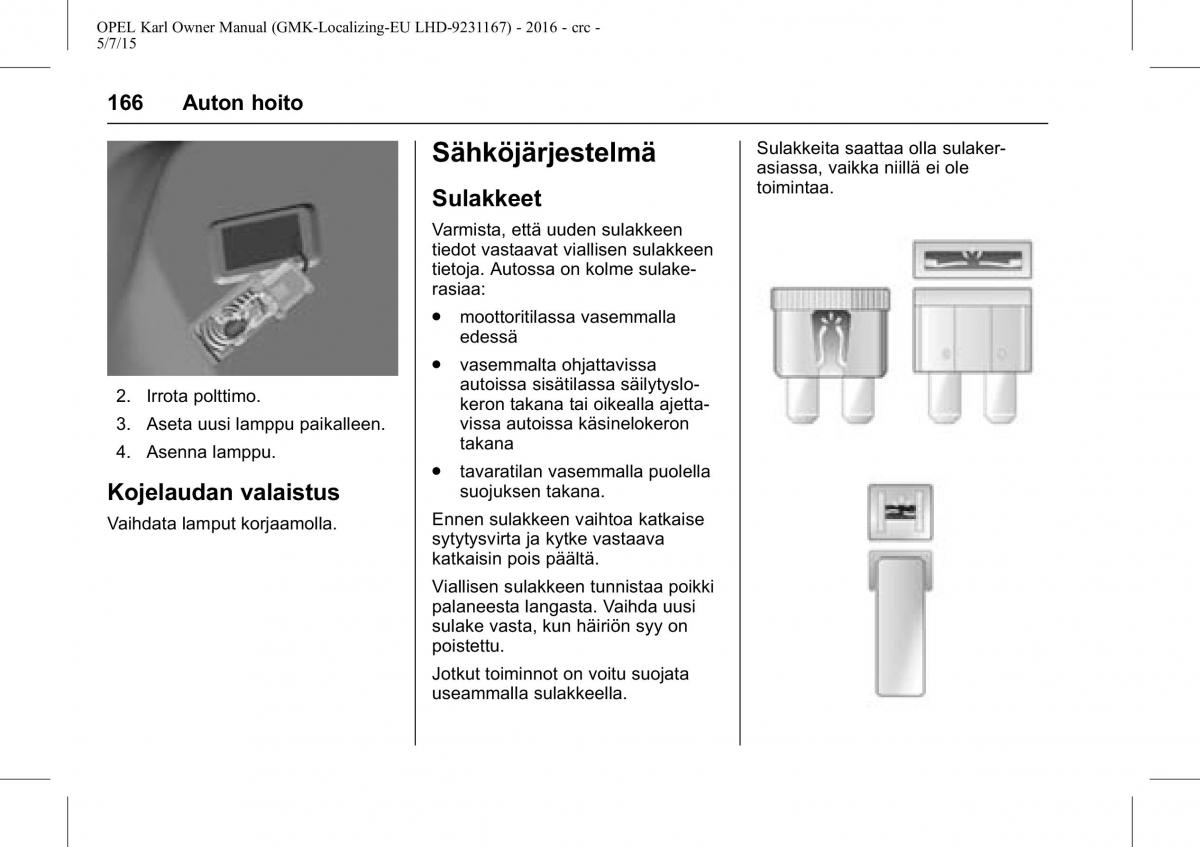 Opel Karl owners manual / page 167