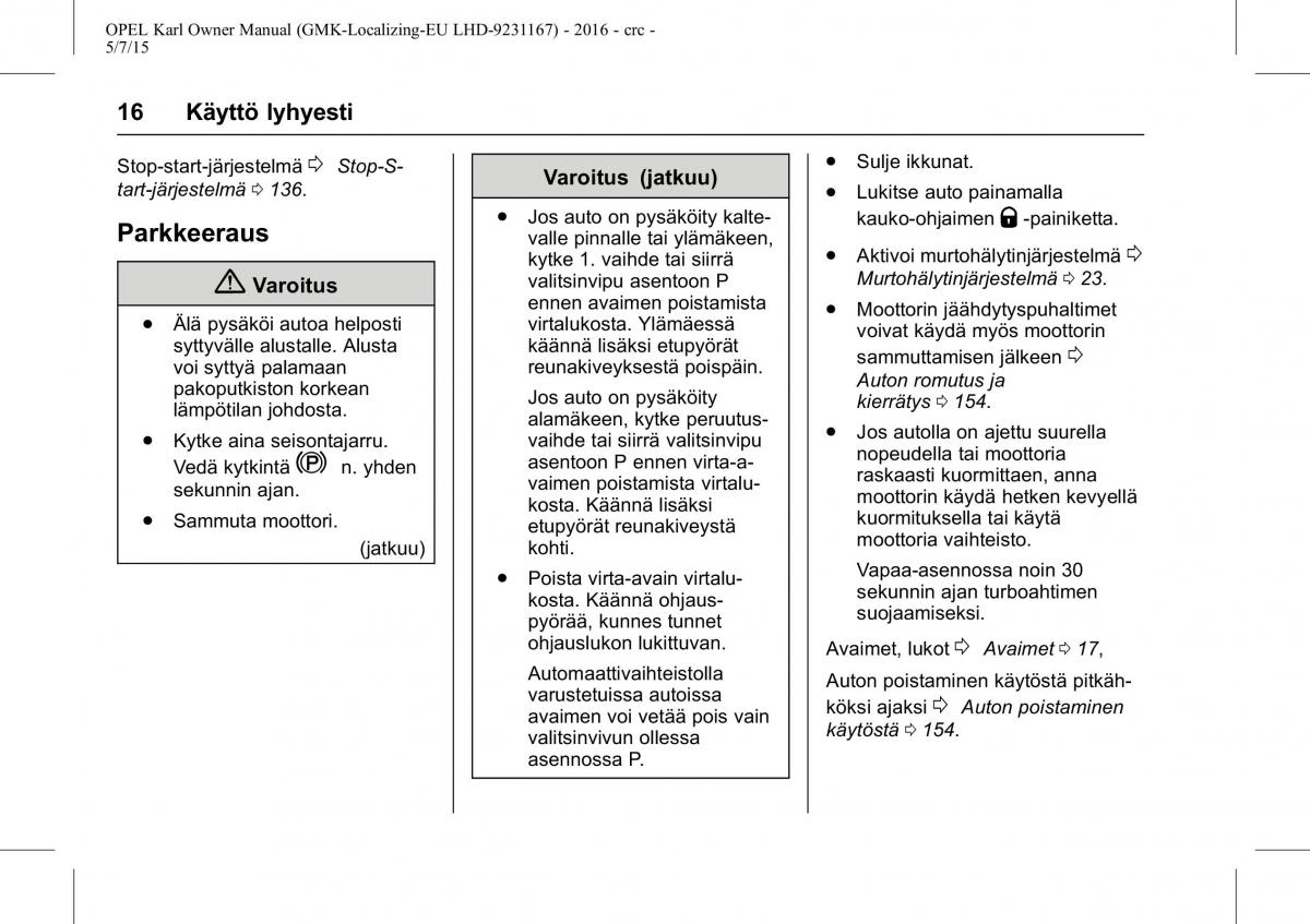 Opel Karl owners manual / page 17