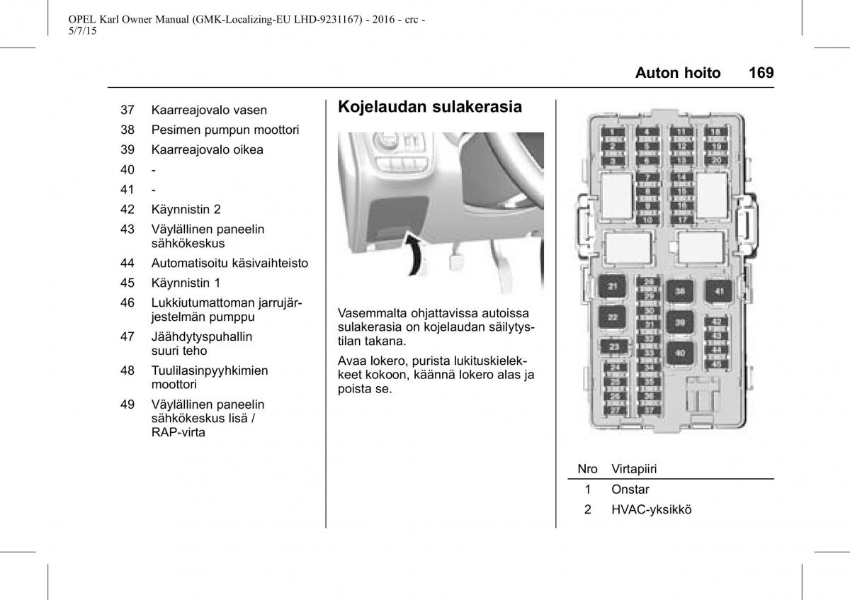 Opel Karl owners manual / page 170