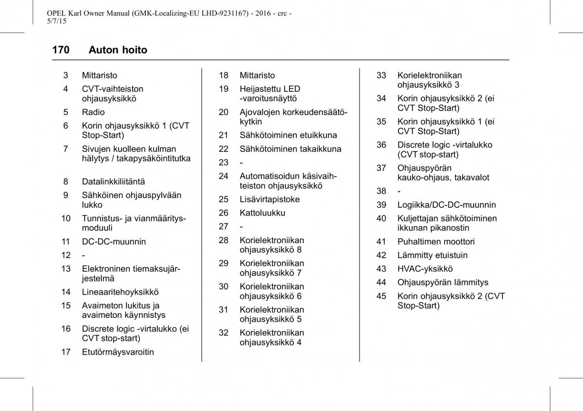 Opel Karl owners manual / page 171