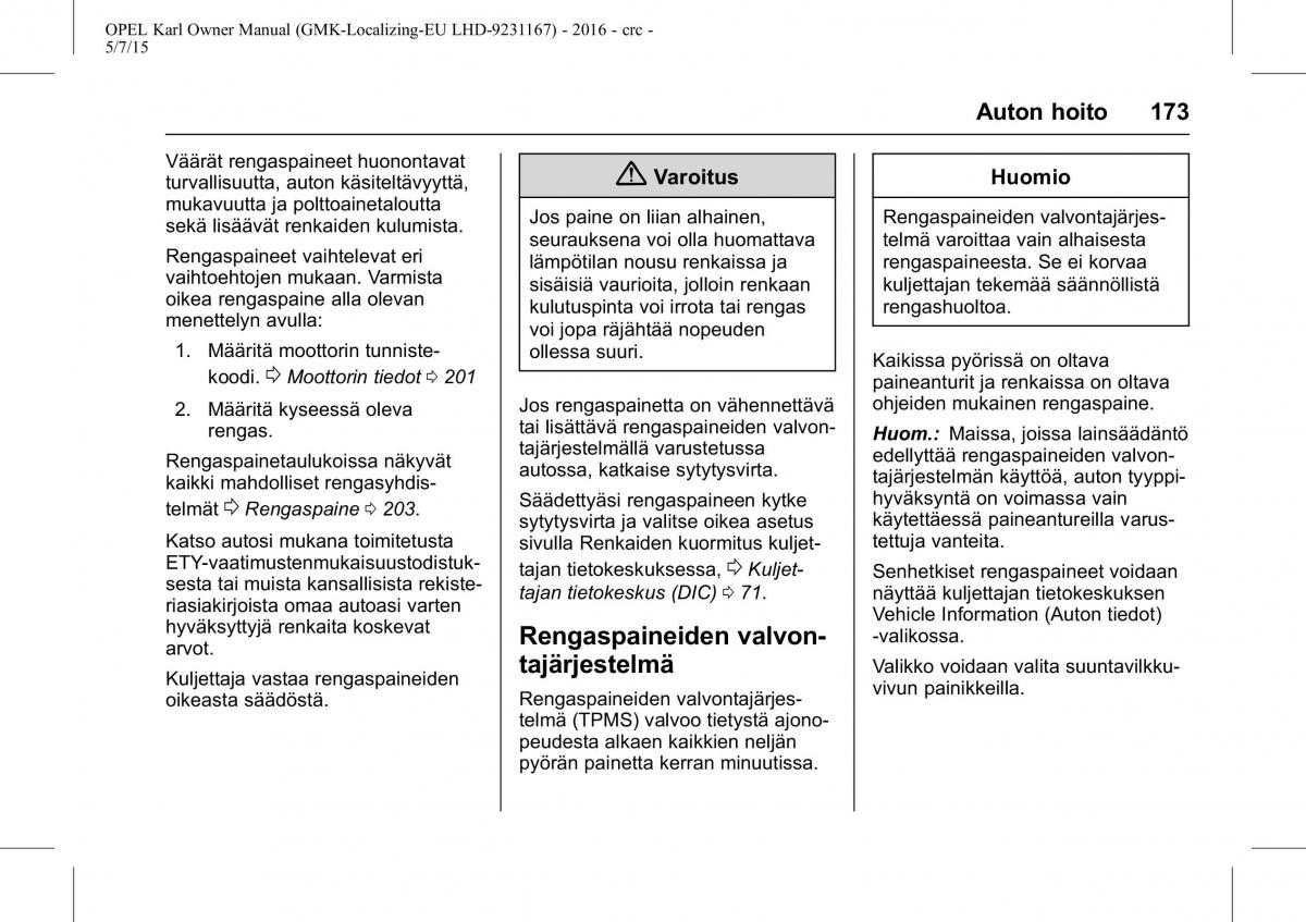 Opel Karl owners manual / page 174