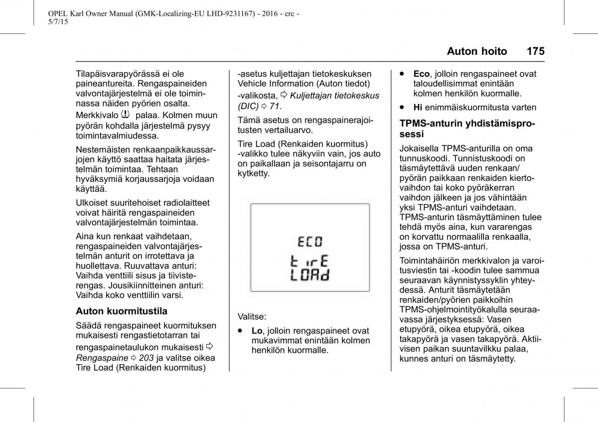 Opel Karl owners manual / page 176