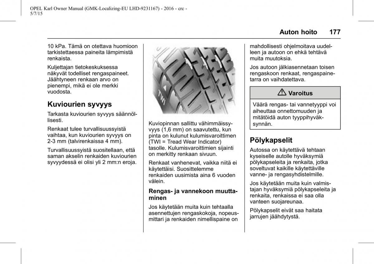 Opel Karl owners manual / page 178