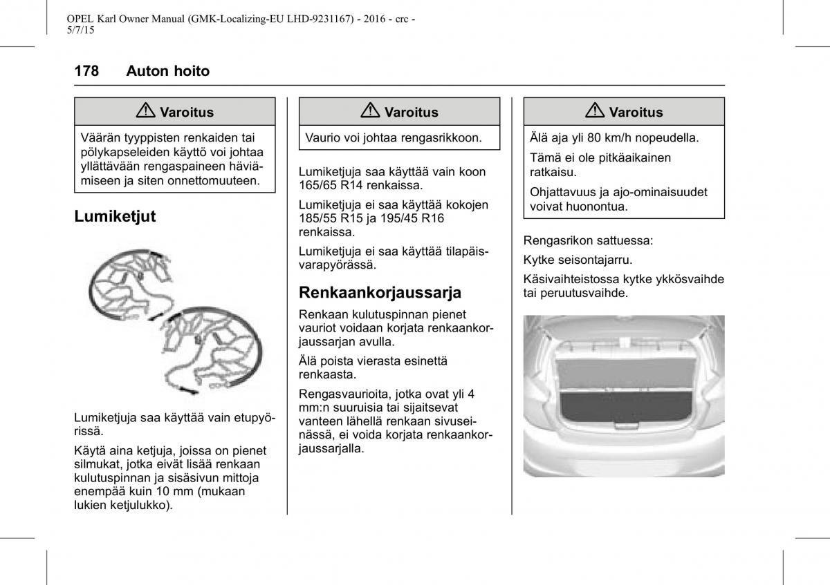 Opel Karl owners manual / page 179